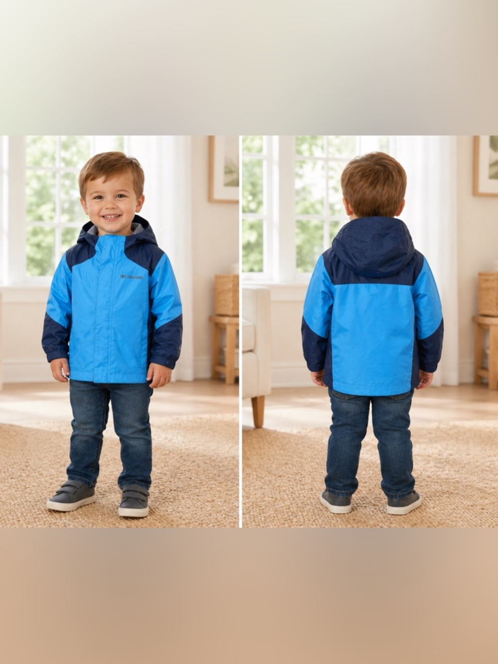 Columbia Blue Hooded Omni-Shield Jacket with White Stitching